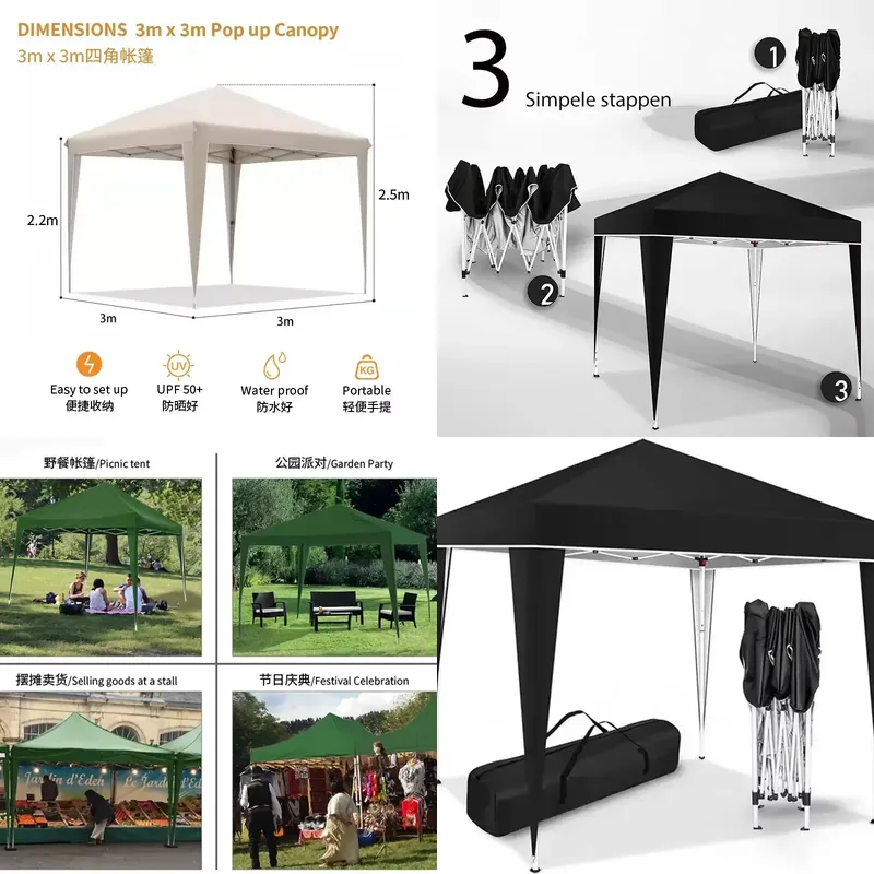 Outdoor Camping Exhibition - 300x300x220cm Opvouwbare Tent Waterdichte Pop-up Luifel
