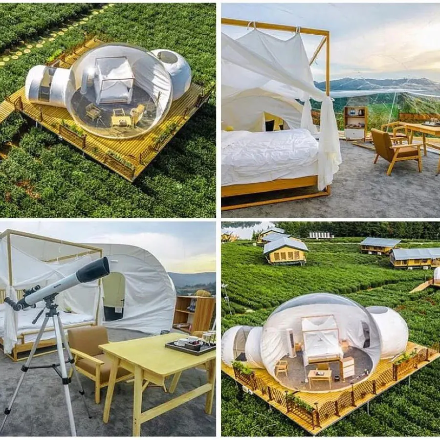 Opblaasbare bubbelhuis interne - Outdoor Camping Exhibition recensie en prijs